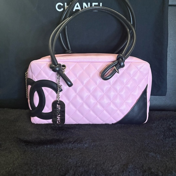 CHANEL Handbags - CHANEL Pink and Black Quilted Leather Top-Handle Satchel